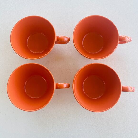 Laguna MelMac #308 Orange Set of 4 Tea Cups 3.75" dia 2" tall Vintage 60s - Picture 2 of 15
